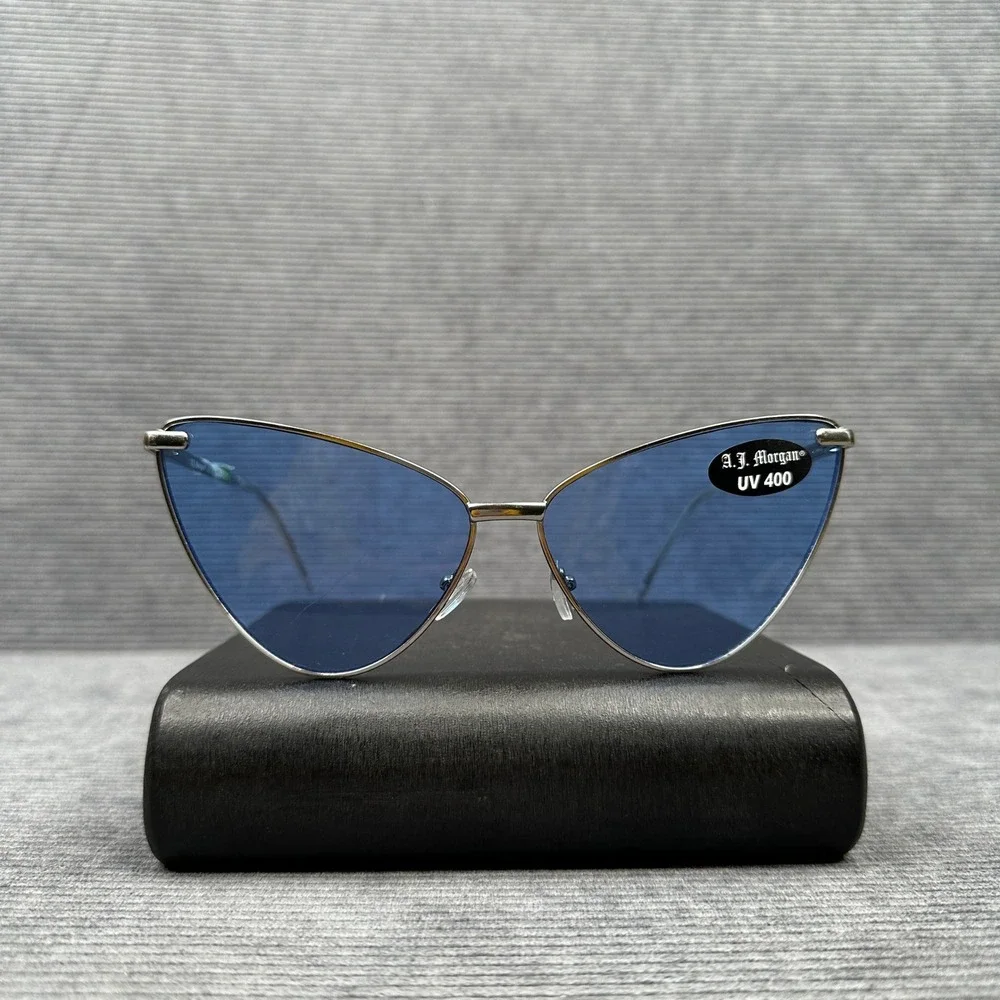 AJ Morgan Silver Cat Eye Sunglasses Blue Tint Lens UV 400 Retro 88472